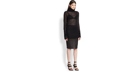 Helmut Lang Mohair And Silk Sheer Turtleneck Sweater In Black Lyst