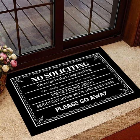 No Soliciting Please Go Away Doormat Hilarious Welcome Mat With Words