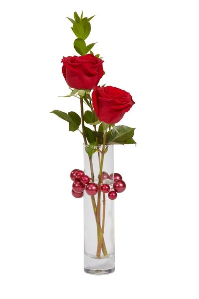 Oakmont Floral Valentines Day Two Red Roses In Vase Arrangement