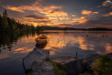 Ringerike Municipality Norway Great Sunsets Lake Trees Viewes