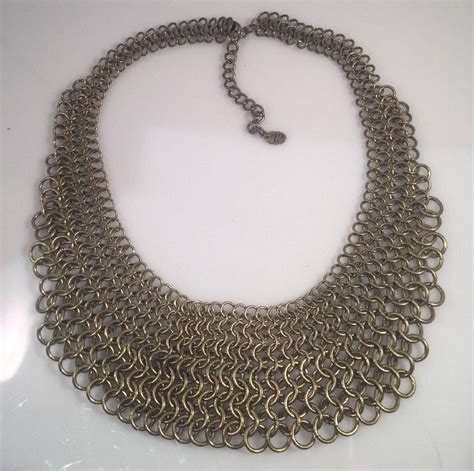 Cara Ny Chain Mail Bib Necklace Antiqued Gold Finish 2 1 4 034 Drop