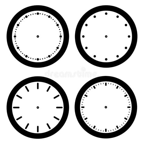 Set Of Different Dials Black And White Office Clocks Stock Vector