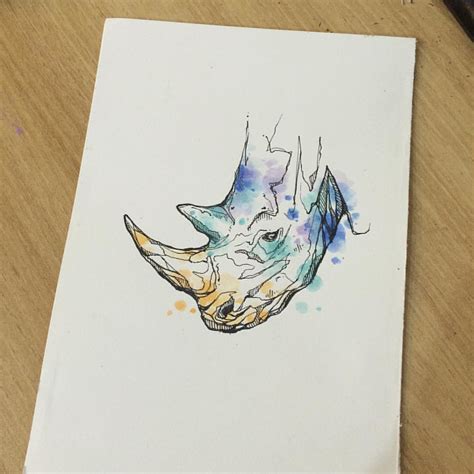 코뿔소 수채화 타투 도안 Illust Tattoo 코뿔소 Rhinoceros Watercolor Flickr