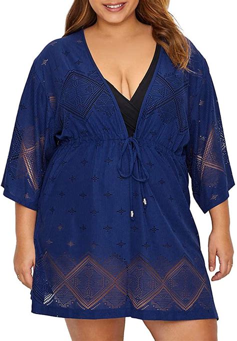 Dotti Plus Size Santorini Tile Swim Cover Up 1x Navy Amazonca