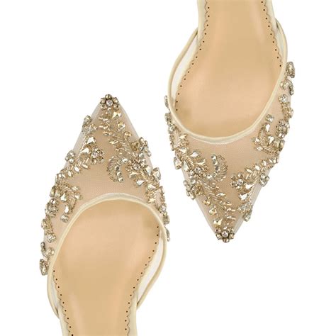 Comfortable Champagne And Gold Low Heel Crystal Embellished And Beaded