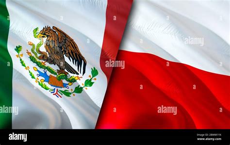 Mexico and Poland flags. 3D Waving flag design. Mexico Poland flag, picture, wallpaper. Mexico 