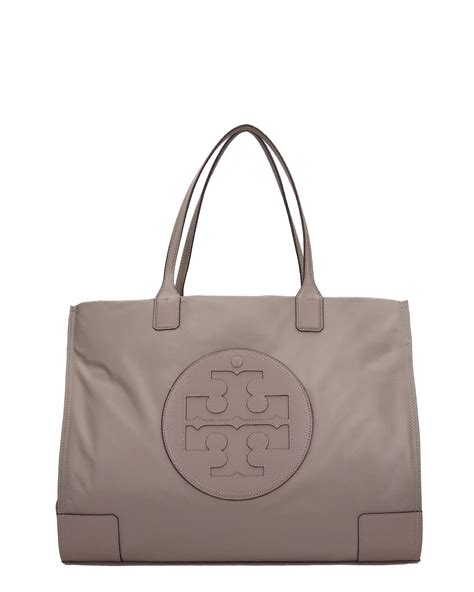 Tory Burch Ella Tote In Taupe Leather In Grey Lyst Uk