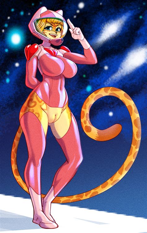 Rule 34 Anthro Bottomless Cat Girl Helmet Large Breasts Pussy Salute Skin Tight Spacesuit