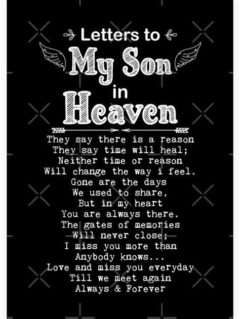 A Black And White Poem With The Words Letters To My Son In Heaven