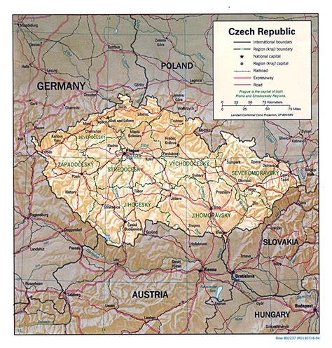 Large Political And Administrative Map Of Czech Republic With Relief