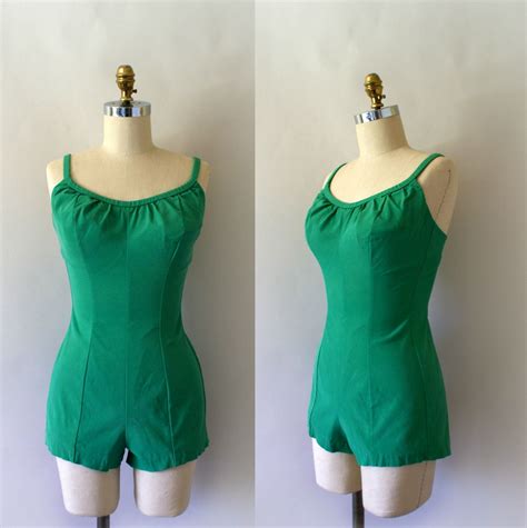 1950s vintage bathing suit kelly green stretch swim suit from sweetbeefinds vintage