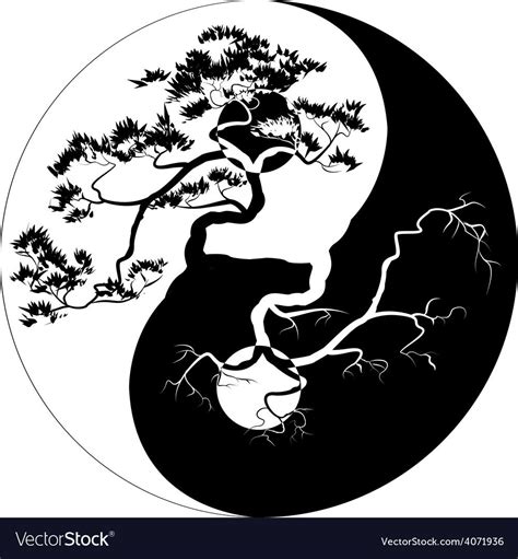 Black And White Bonsai Tree On The Yin Yang Symbol Download A Free