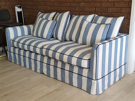 Custom Hamptons Striped Sofa3 Seater Lounge Blue Denim White Stripe Etsy