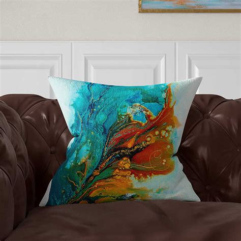 Abstract Throw Pillow Cover Teal Turquoise And Orange