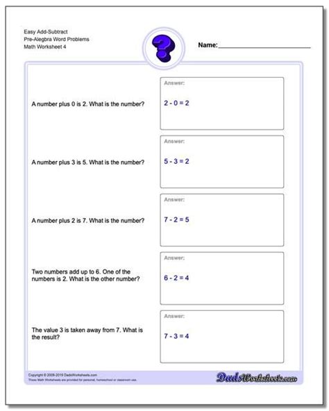 Math is challenging for students because it's difficult to connect abstract concepts with daily life. https://www.dadsworksheets.com Easy Add-Subtract Pre ...