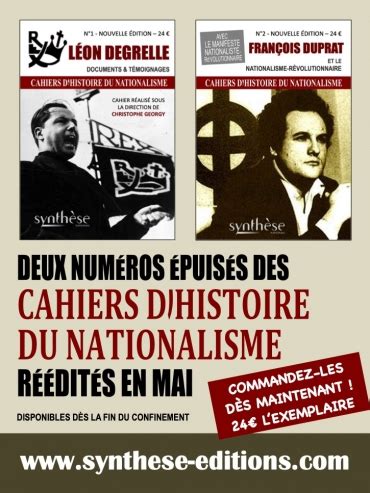 Rappel Les Deux Premiers Num Ros Des Cahiers Dhistoire Du Nationalisme Bient T Nouveau