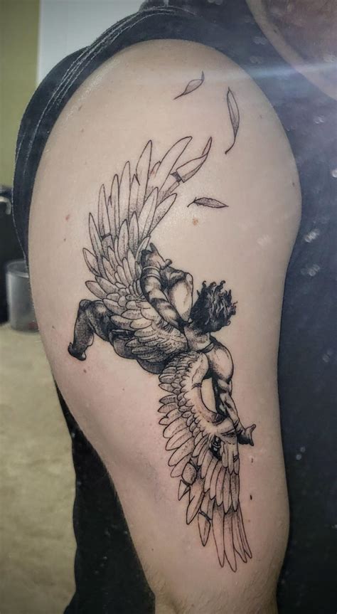 Icarus Falling by Troy Koch at Sanctuary Tattoo in Erie, PA. Stellar