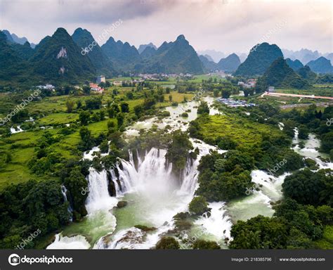 Ban Gioc Detian Waterfall Border China Vietnam Aerial View Stock Photo