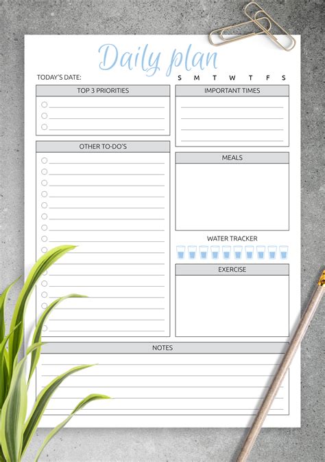 Download Printable Daily Plan With To Do List And Important Times Pdf