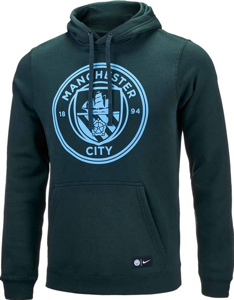 Nike Manchester City Crest Hoodie Outdoor Green And Field Blue Soccer