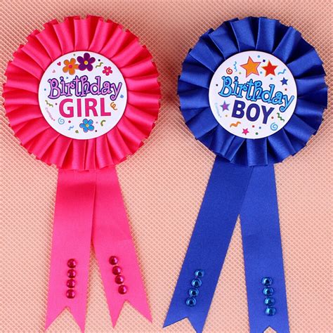 Favors 1pc Birthday Girl Boy Award Ribbon Rosette Badge Pin Baby Shower