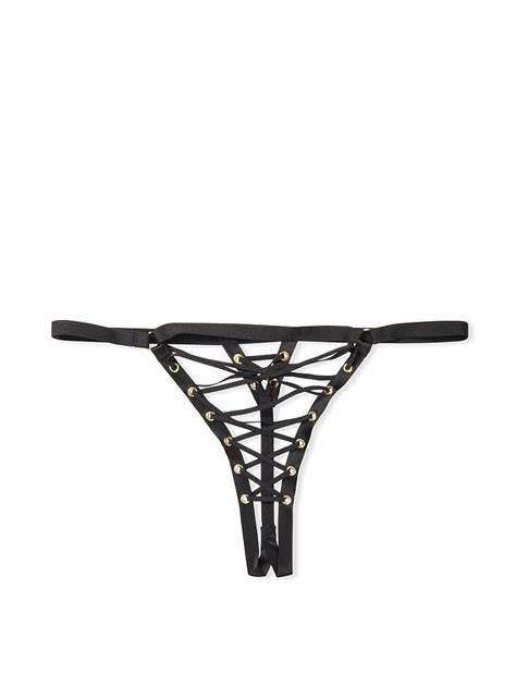 Victorias Secret Lace Up Grommet Strappy Black Thong Panty L Xl Ebay