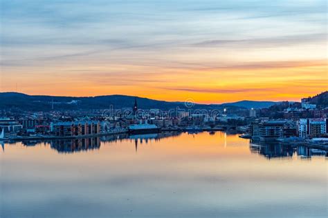 Sunset Aerial View Of Swedish Town Sundsvall Stock Image Image Of