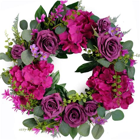 Bibelot Artificial Purple Rose Wreath 20 Inches Front Door