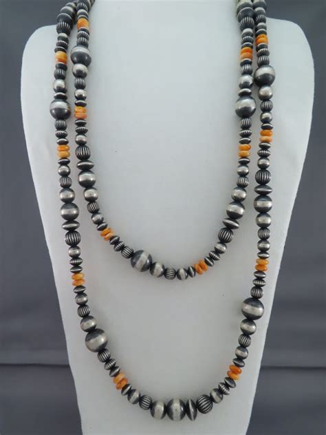 Oxidized Sterling Silver Bead Necklace With Spiny Oyster Shell Jewelry