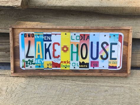 Lake House Sign License Plate Sign Rustic Colorful Lake Decor