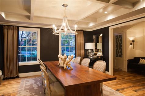 Neutral Transitional Dining Room With Coffered Ceiling Hgtv