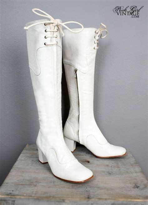 1960 s white leather vintage go go boots gogo boots boots retro shoes