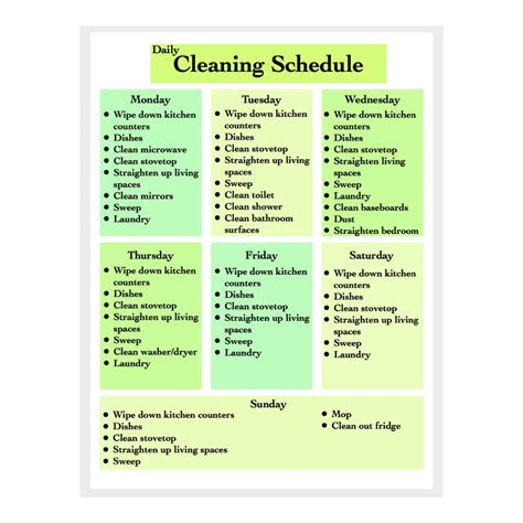 green machine cleaning schedule 7 days