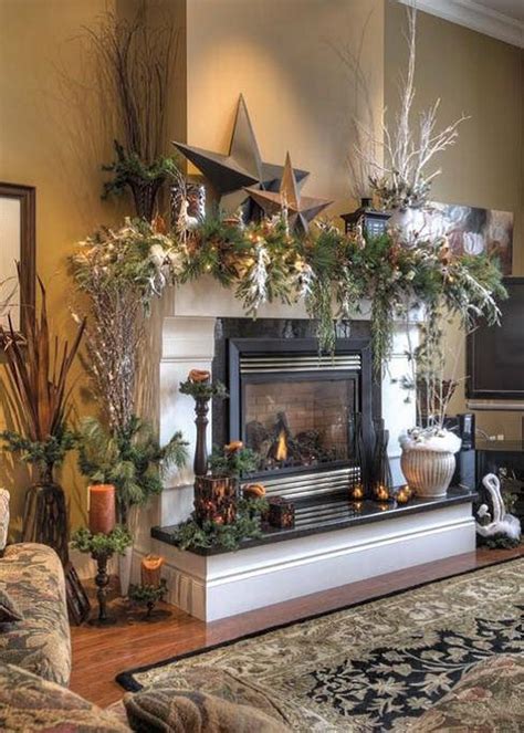 Elegant Rustic Decor Christmas Fireplace Mantel Ideas
