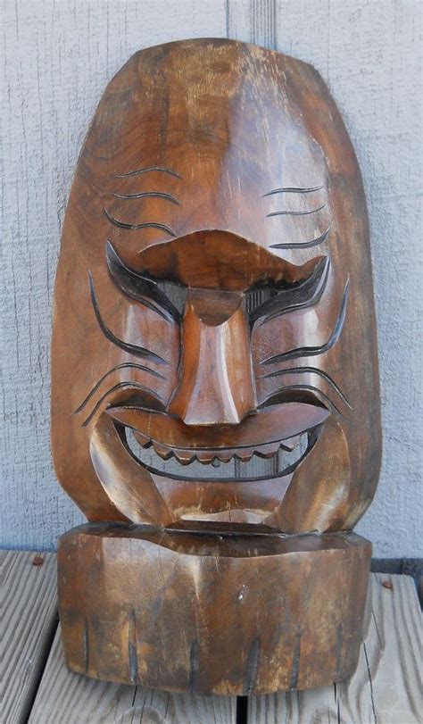Vintage Antique Hand Carved Wood Tiki Mask Hawaiian Island Etsy Hand Carved Wood Tiki Mask