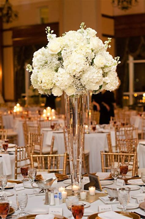 White Hydrangeas Roses Babies Breathe Tall Floral Arrangements For