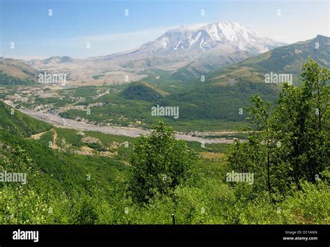 Mount St Helens In Washington State Usa With The Toutle River As Seen