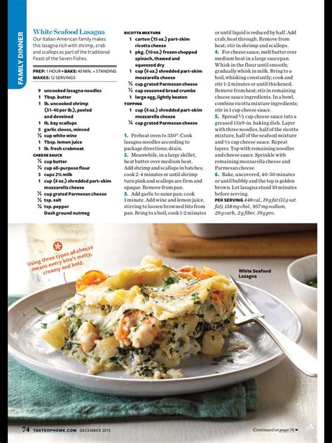This menu is more doable for one cook than many traditional menus, but still plenty festive. Christmas Eve Seafood Lasagna Taste of Home | FOOD | pasta | Seafood lasagna recipes, Seafood ...
