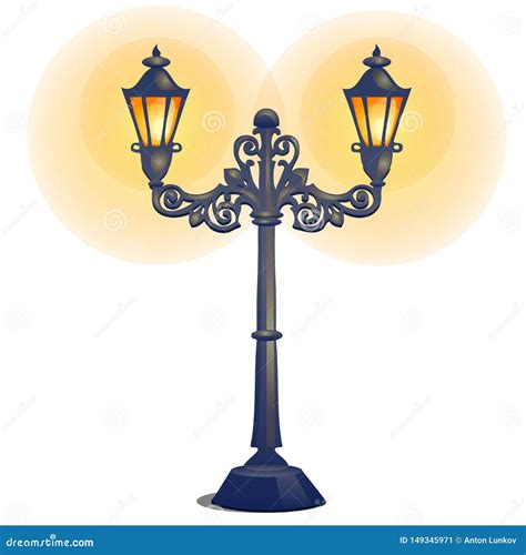 Antique Lamp Post Isolated On A White Background Vector Cartoon Close