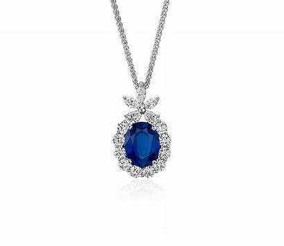 Sapphire Diamond Pendant Oval Necklace Gold Jewelry