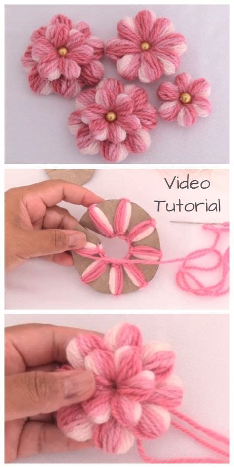 Crochet Diy Embroidery Thread Flowers With Cardboard Tutorial Video