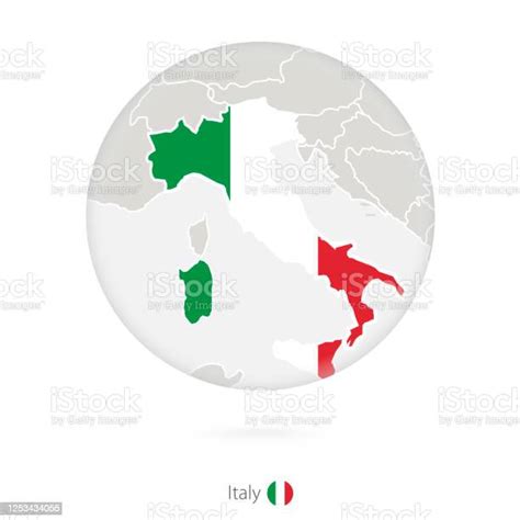 Mappa Dellitalia E Bandiera Nazionale In Cerchio Immagini Vettoriali
