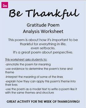 The following instructions will help you uncover 4. "Be Thankful" Poem Analysis Worksheet - Poetry- for middle ...
