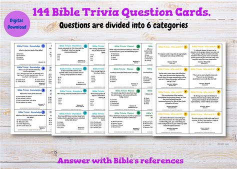 144 Bible Trivia Questions Cards Jw Bible Trivia Flash Cards Etsy