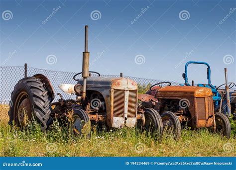 Old Tractors Standing On The Field Stock Image Image Of Vintage