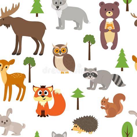 Set Of Cute Forest Animals In Vector Woodland Cartoon Style Stock
