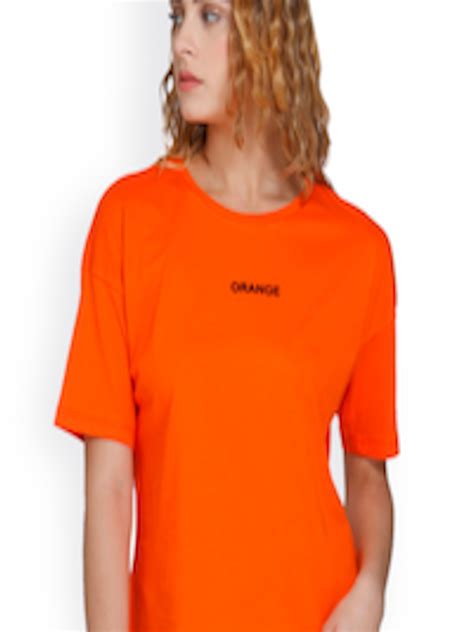 Buy Only Women Orange Solid Round Neck Pure Cotton T Shirt Tshirts