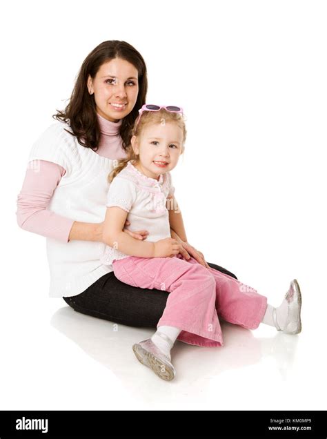 Mother And Daughter Posing Together Isolated On White Stock Photo Alamy