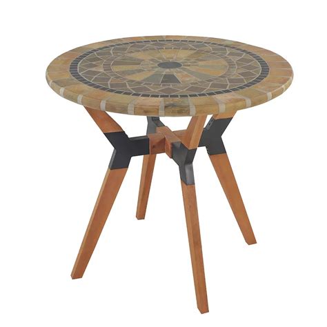 Outdoor Interiors 30 Inch Dia Sandstone Mosaic Bistro Table With Mixed