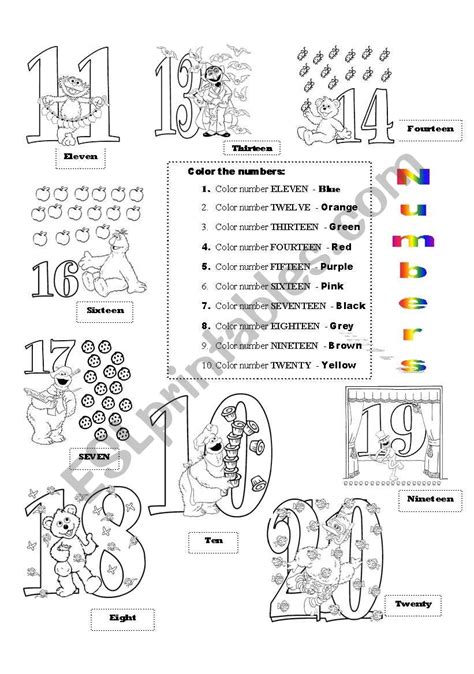Numbers 11 20 Esl Worksheet By Nguyenngocanh